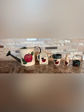 Hand-Painted Apple Ceramic Kitchen Set - Cream and Red